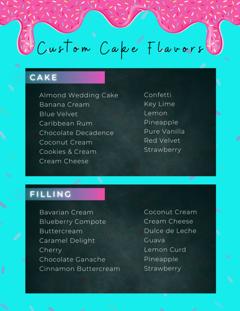 Custom Cake Flavors Menu Cake Cuties Bakery